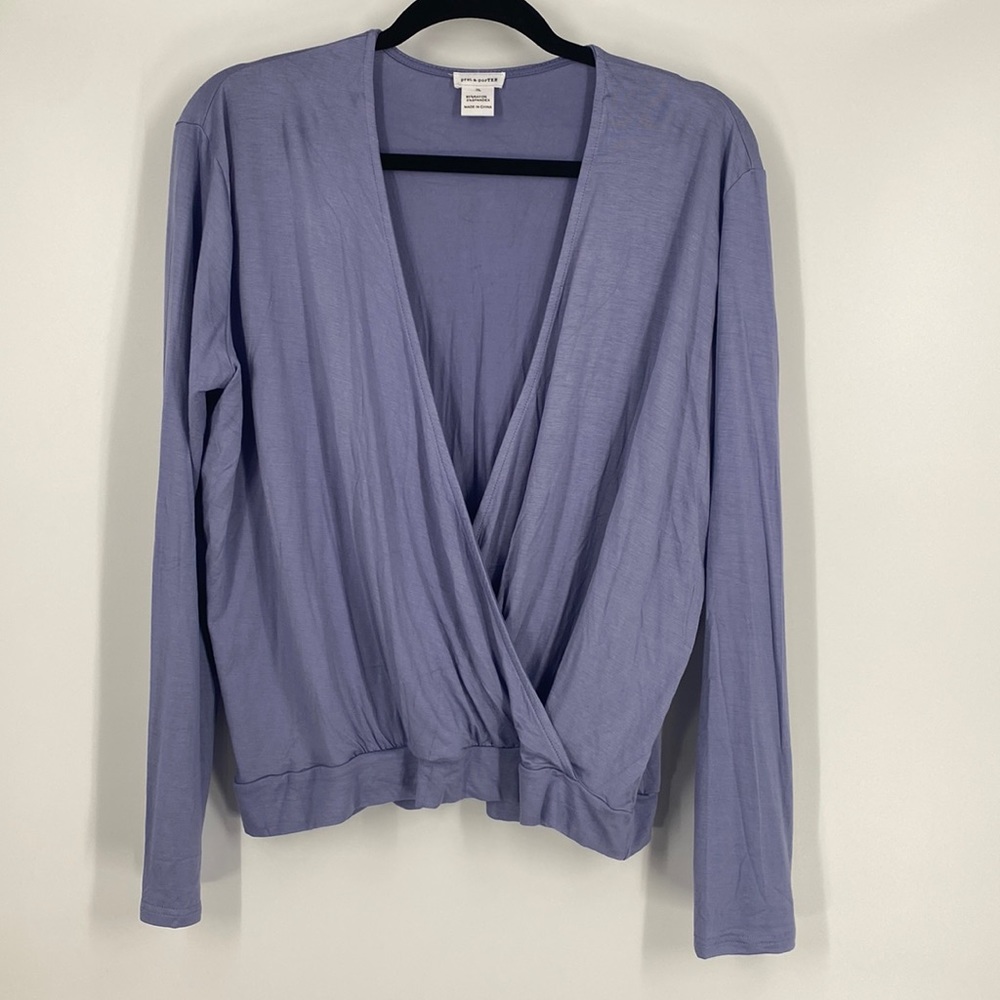 Pret-a-porTEE Periwinkle Blue Cross Front Draped Long Sleeve Shirt
